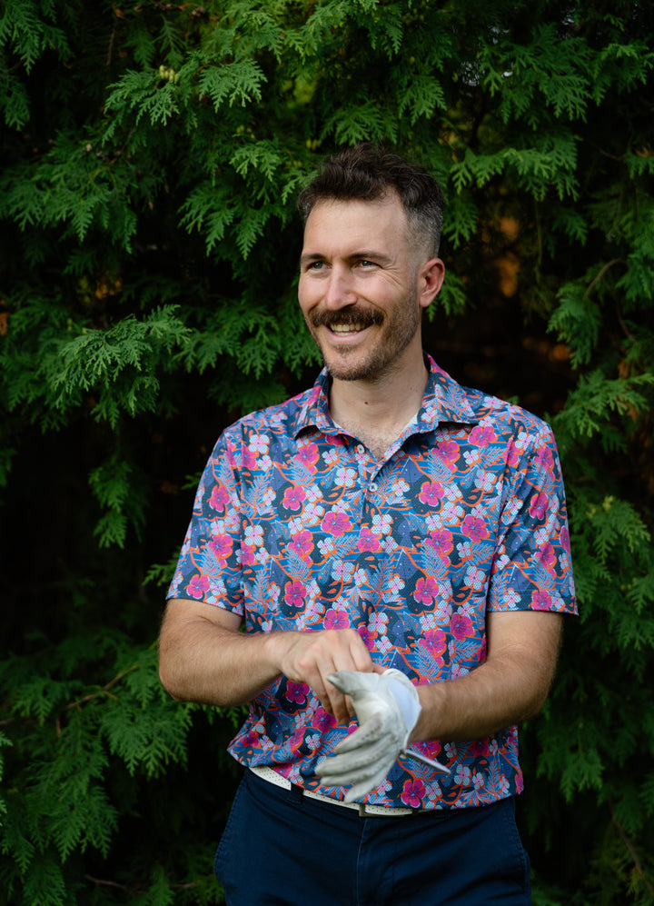 Floral Fusion Perforated Polo