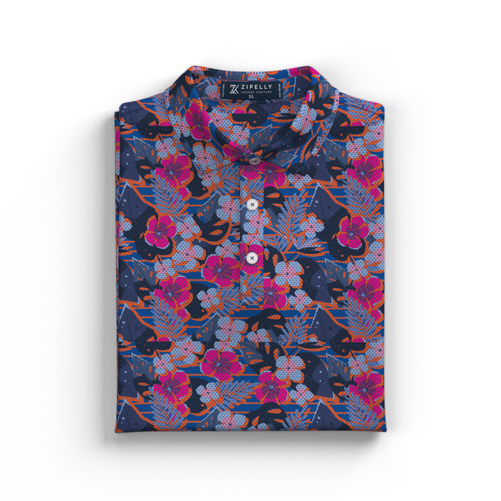 Floral Fusion Perforated Polo