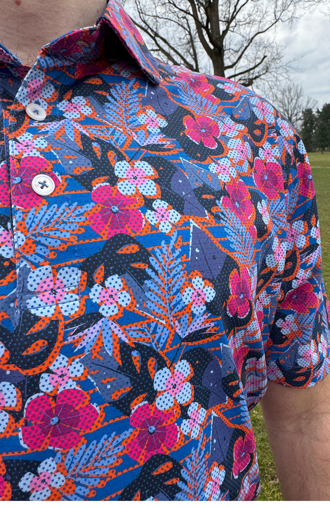Floral Fusion Perforated Polo